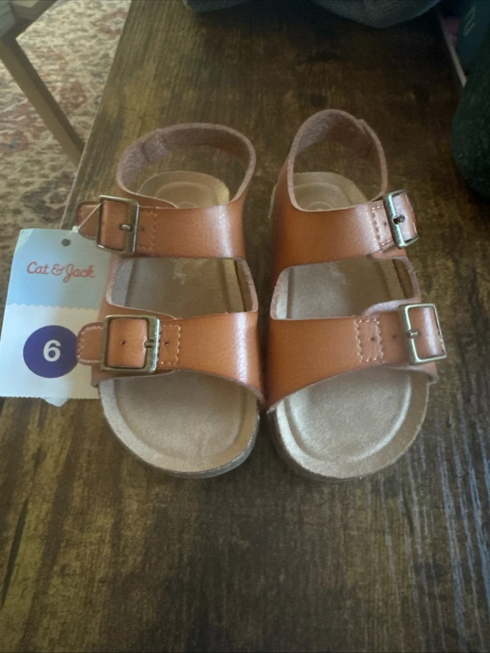 Cat & Jack Kids' Toddler Girl Cognac Brown Hook and Loop Sandals Size 6